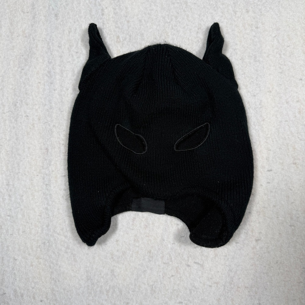 DC Comics Batman Kids Black Knit Beanie Hat with Ears and Ear Flaps One Size